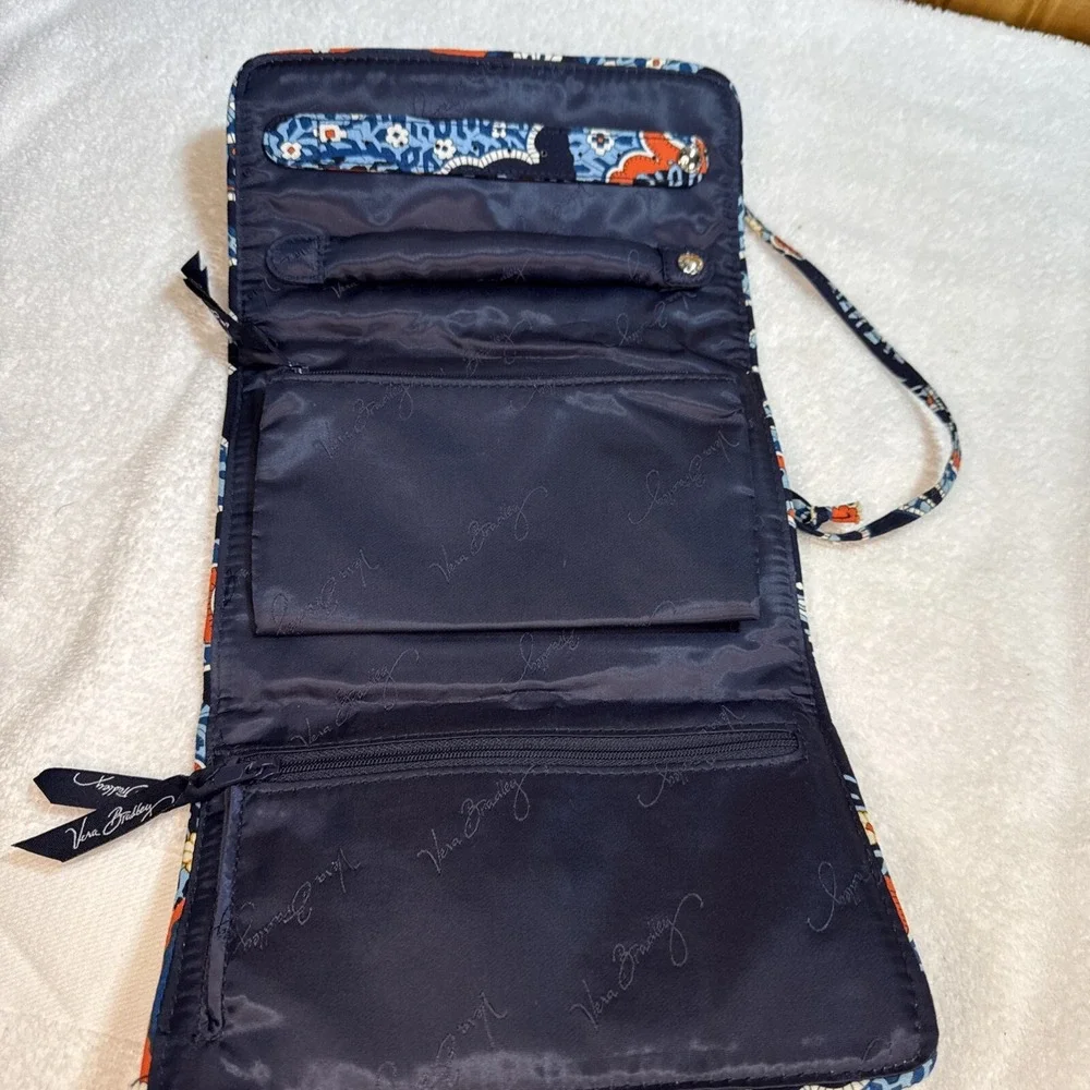 Vera Bradley Roll Up Jewelry Travel Organizer Bag in Marrakesh Blue Orange White